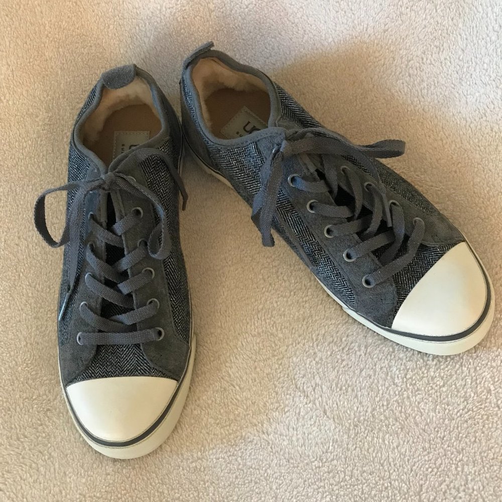 UGG Woman's EVERA Size 8 Sneakers in Dark Gray and Glitter Black Herringbone